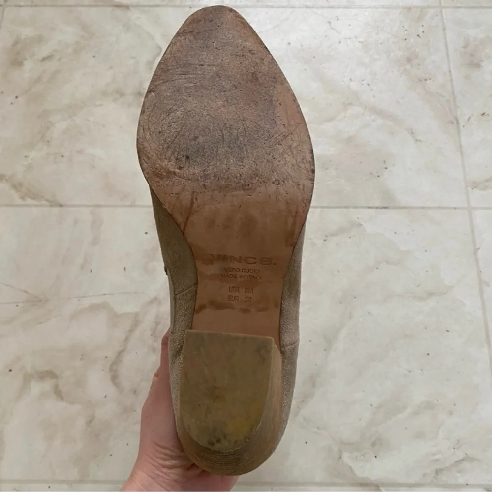 $350 Vince Made in Italy Hamilton Tan Suede Blocky Heel Ankle Boots Boots sz 8